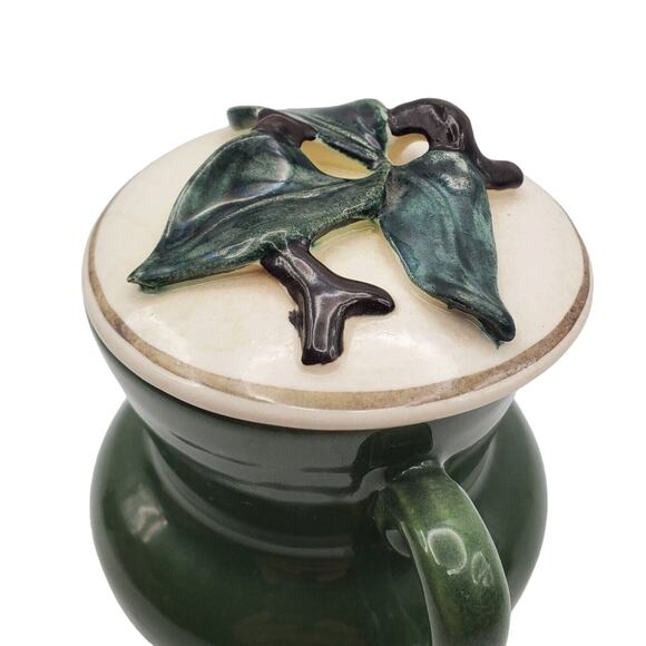 Red Wing Pottery Sugar Bowl Lid Normandy Pattern Forest Green MCM Vintage Dish - Picture 3 of 9